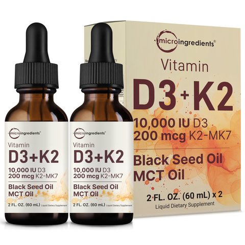 Micro Ingredients Vitamin D3 10000 iu Plus K2 (MK-7) 200 mcg Drops, 2 fl oz – 2 Pack