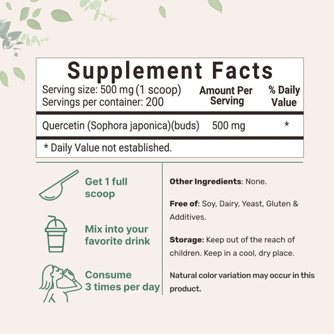 Micro Ingredients Quercetin Dihydrate Powder, 100g