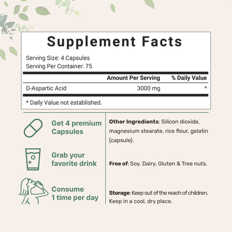 Micro Ingredients D-Aspartic Acid DAA Capsules, 300 counts