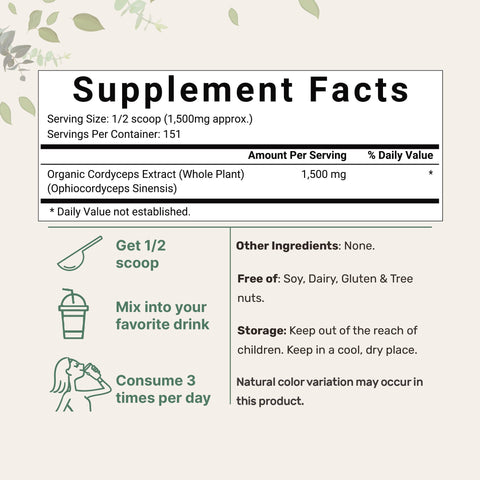 Micro Ingredients Organic Cordyceps Mushroom Extract Powder, 8 Ounces