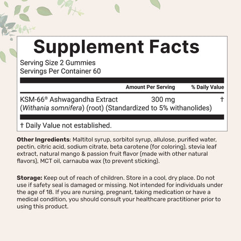 Micro Ingredients KSM-66 Ashwagandha Gummies 300mg, 120 Count