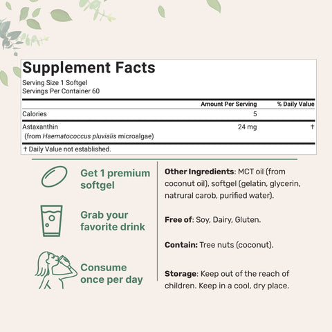 Micro Ingredients Astaxanthin 24mg, 60 Softgels, 2 Month Supply