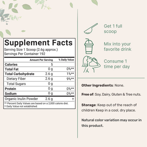 Micro Ingredients Organic Inulin Powder 500g (1.1lb)