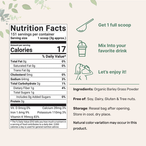 Micro Ingredients Organic Barley Grass Powder, 16oz