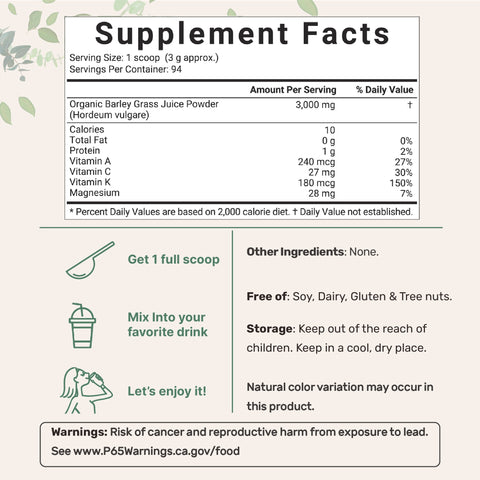 Micro Ingredients Organic Barley Grass Juice Powder, 10 Ounce