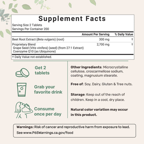 Micro Ingredients Beet Root 3,000mg with Grape Seed Extract & CoQ10, 400 Tablets