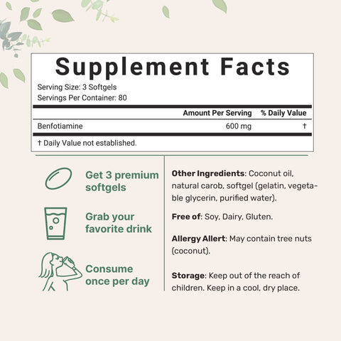 Micro Ingredients Vitamin B1 Benfotiamine, 240 Coconut Oil Softgels