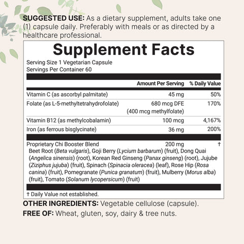 Micro Ingredients Blood Booster + | 60 Veggie Capsules | 14-in-1 Iron Supplement