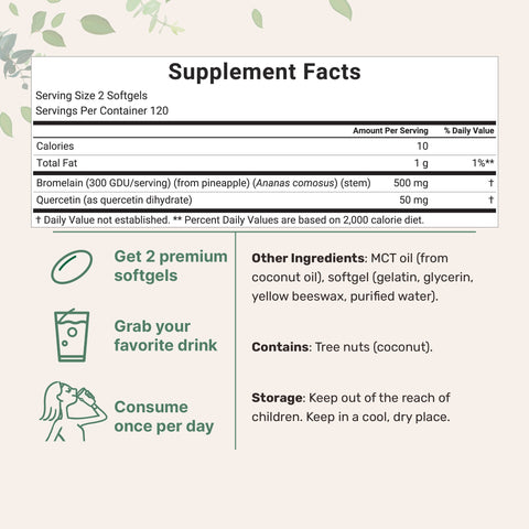 Micro Ingredients Bromelain 500mg with Quercetin & MCT Oil, 240 Enteric Coated Softgels