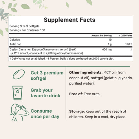 Micro Ingredients Ceylon Cinnamon 7,200mg Equivalent, 300 Softgels with MCT Oil