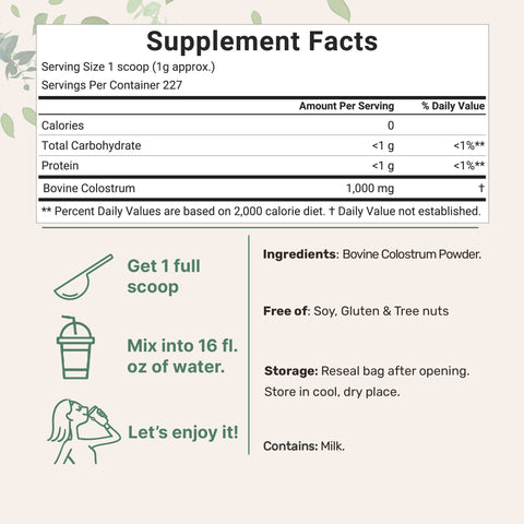 Micro Ingredients Instant Bovine Colostrum Powder, 8oz