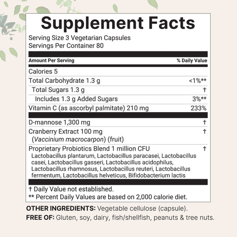 Micro Ingredients Pure D Mannose 1,300mg with Cranberry, 240 Veggie Capsules