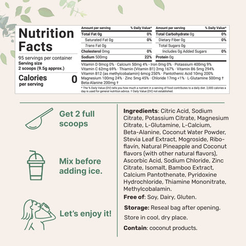 Micro Ingredients Sport Electrolytes Powder Pineapple (Pina Colada) Flavor, 2lb
