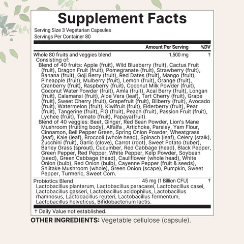 Micro Ingredients Fruits + Veggies and Probiotics, 240 Vegetarian Capsules