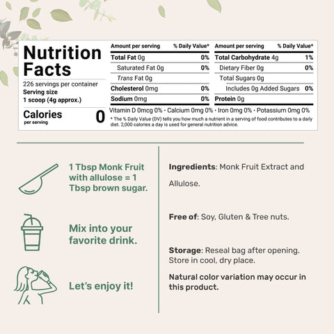 Micro Ingredients Golden Monk Fruit with Allulose Sweetener, 2 Lb – 1:1 Brown Sugar Substitute - Without Erythritol,  Zero Calorie, Great for Drinks, Coffee, Tea, Cookies | Keto, Vegan, Non-GMO