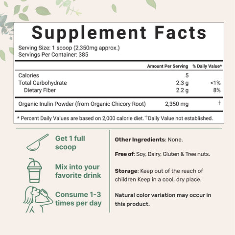 Micro Ingredients Organic Chicory Inulin Powder, 2lb