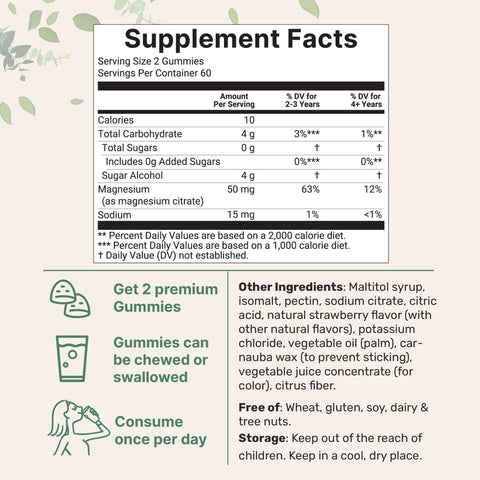 Micro Ingredients Kids Magnesium Gummies 50mg Per Serving, 120 Count
