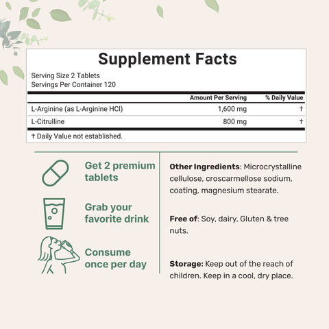 Micro Ingredients L-Arginine 1,600mg + L-Citrulline 800mg, 240 Bisected Tablets