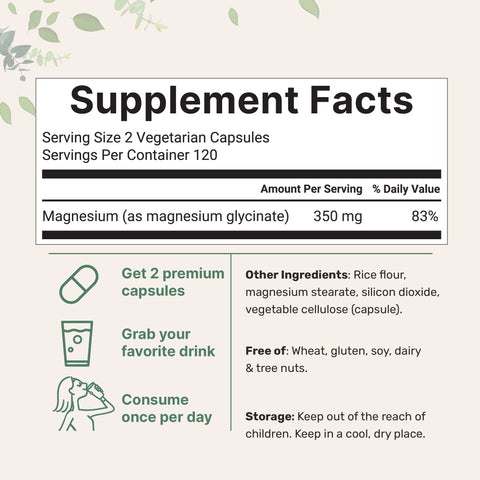 Micro Ingredients Magnesium Glycinate 350mg Per Serving, 240 Veggie Capsules