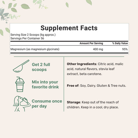 Micro Ingredients Magnesium Glycinate 400mg Per Serving, 12oz Powder – Sweet Peach Ring Flavor
