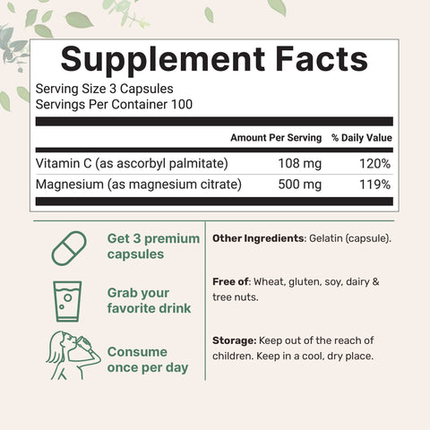Micro Ingredients Pure Magnesium Citrate Supplements 500mg Per Serving, 300 Capsules