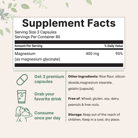 Micro Ingredients Magnesium Glycinate 400mg Per Serving, 240 Capsules