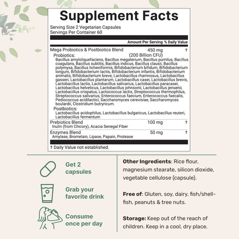 Micro Ingredients Mega Probiotics 200 Billion CFU, 120 Veggie Capsules