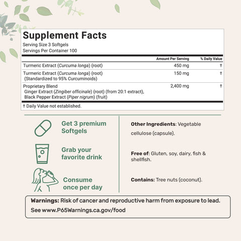 Micro Ingredients Turmeric Curcumin Supplement, 300 Coconut MCT Oil Softgels