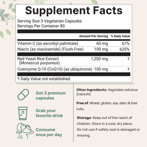 Micro Ingredients Red Yeast Rice 1,200mg with CoQ10 100mg, 240 Veggie Capsules