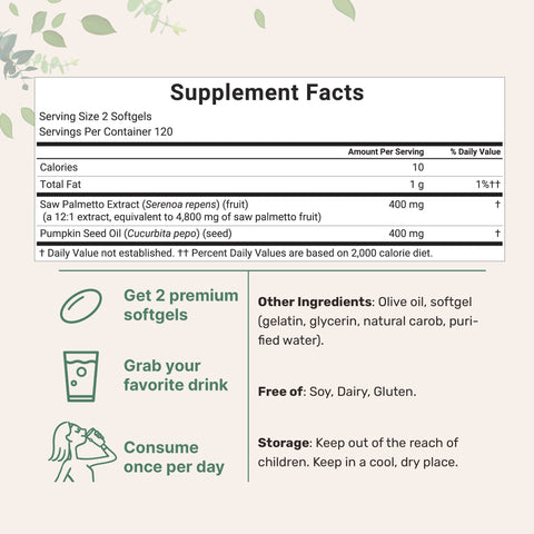 Micro Ingredients Saw Palmetto 4,800mg Equivalent with Pumpkin Seed Oil, 240 Softgels