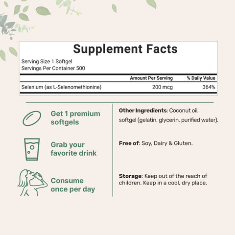 Micro Ingredients Selenium Supplement 200mcg, 500 Softgels with Coconut Oil