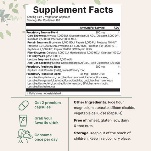 Micro Ingredients Super Enzymes + Prebiotics & 1 Billion CFU Probiotics, 240 Veggie Capsules