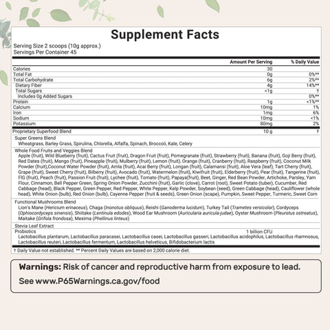 Micro Ingredients Super Greens Powder, 1lb | 100 Superfood Blend