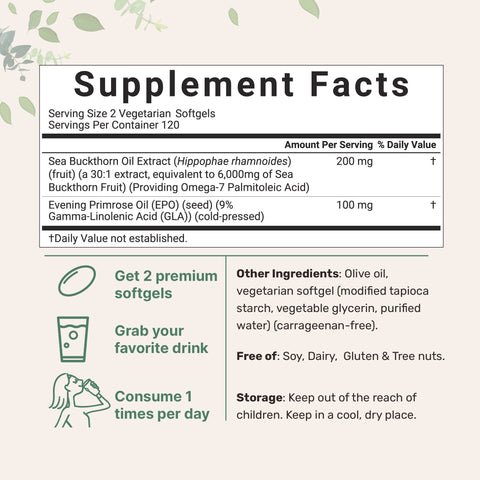 Micro Ingredients Vegan Omega 7 Sea Buckthorn Oil 6,000mg, 240 Veggie Softgels