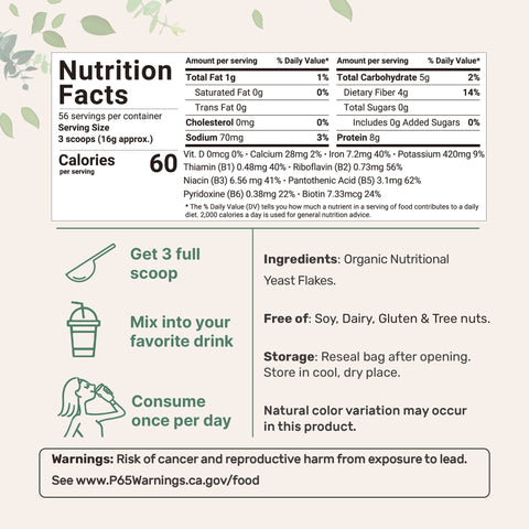 Micro Ingredients Organic Non-Fortified Nutritional Yeast Flakes - Pure & Powdered