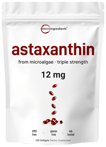 Micro Ingredients Astaxanthin 12mg, 120 softgels, tanning pills, Strength Carotenoids Skin Supplement w. 100% Natural Astaxanthin from MicroAlgae