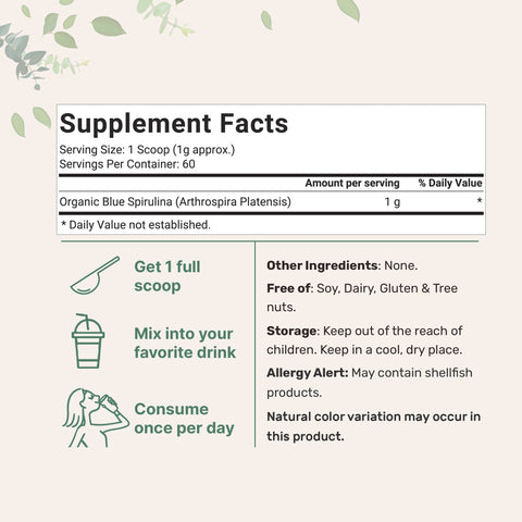 Micro Ingredients Organic Blue Spirulina Powder (Phycocyanin Extract) - No Fishy Smell, 100% Vegan Protein from Blue-Green Algae