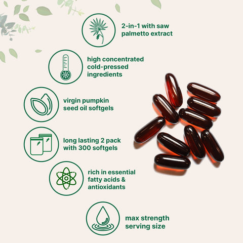 Micro Ingredients Pumpkin Seed Oil with Saw Palmetto, 600 Softgels (2 Pack)