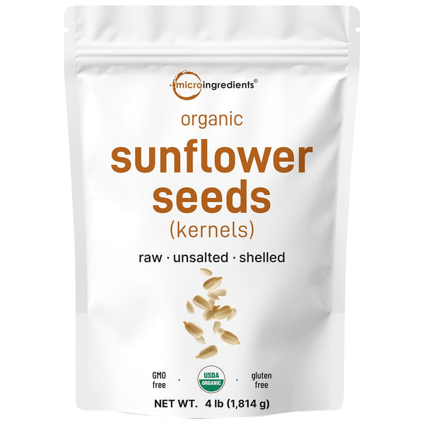 Micro Ingredients Organic Sunflower Seeds, 4lbs, Raw, Unsalted, & Shelled
