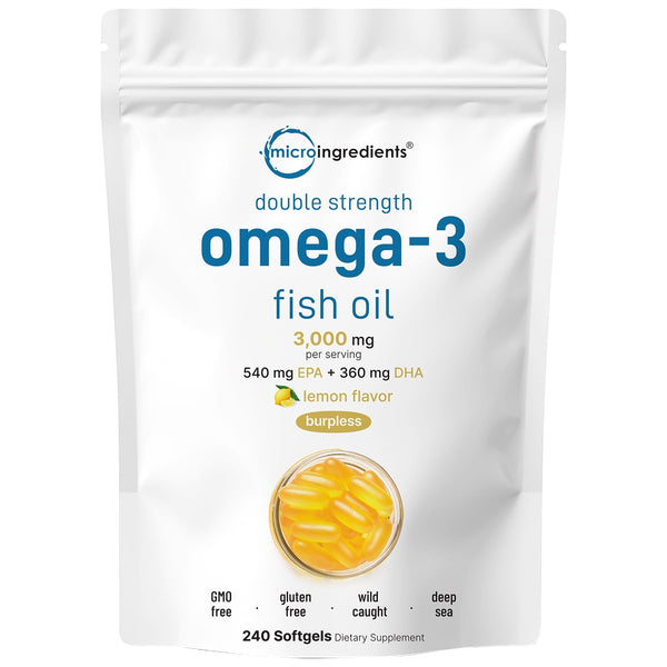 Micro Ingredients Omega 3 Fish Oil Supplements 3,000mg Per Serving, 240 Softgels