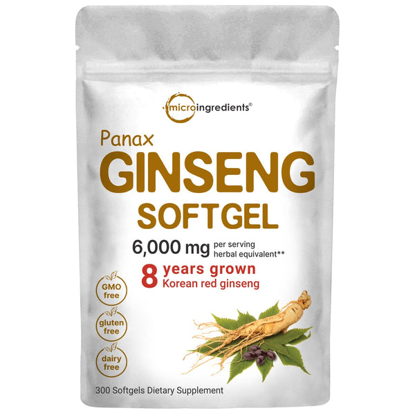 Micro Ingredients Red Panax Ginseng Supplement 6,000mg Per Serving, 300 Softgels