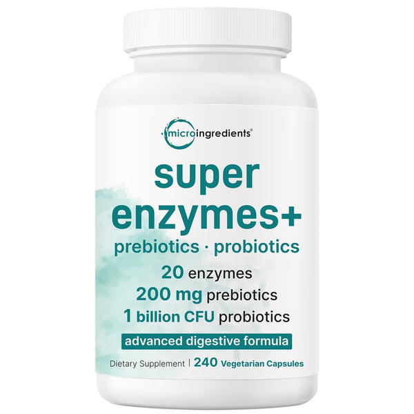 Micro Ingredients Super Enzymes + Prebiotics & 1 Billion CFU Probiotics, 240 Veggie Capsules