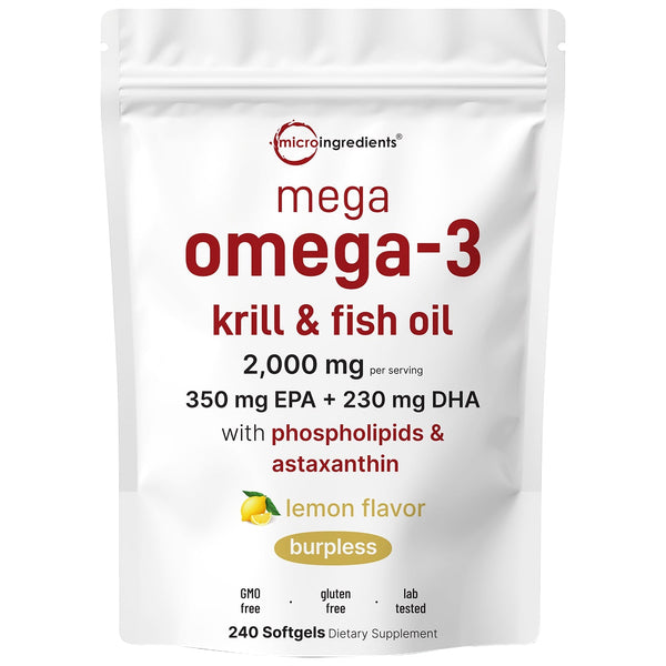 Micro Ingredients Mega Omega-3 Krill & Fish Oil 2,000mg Equivalent, 240 Softgels
